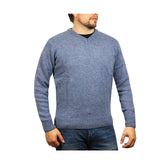 100% Shetland Ragg Wool V Neck Knit Jumper Pullover Mens Sweater Knitted - Sky (40) - M