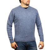 100% Shetland Ragg Wool V Neck Knit Jumper Pullover Mens Sweater Knitted - Sky (40) - M