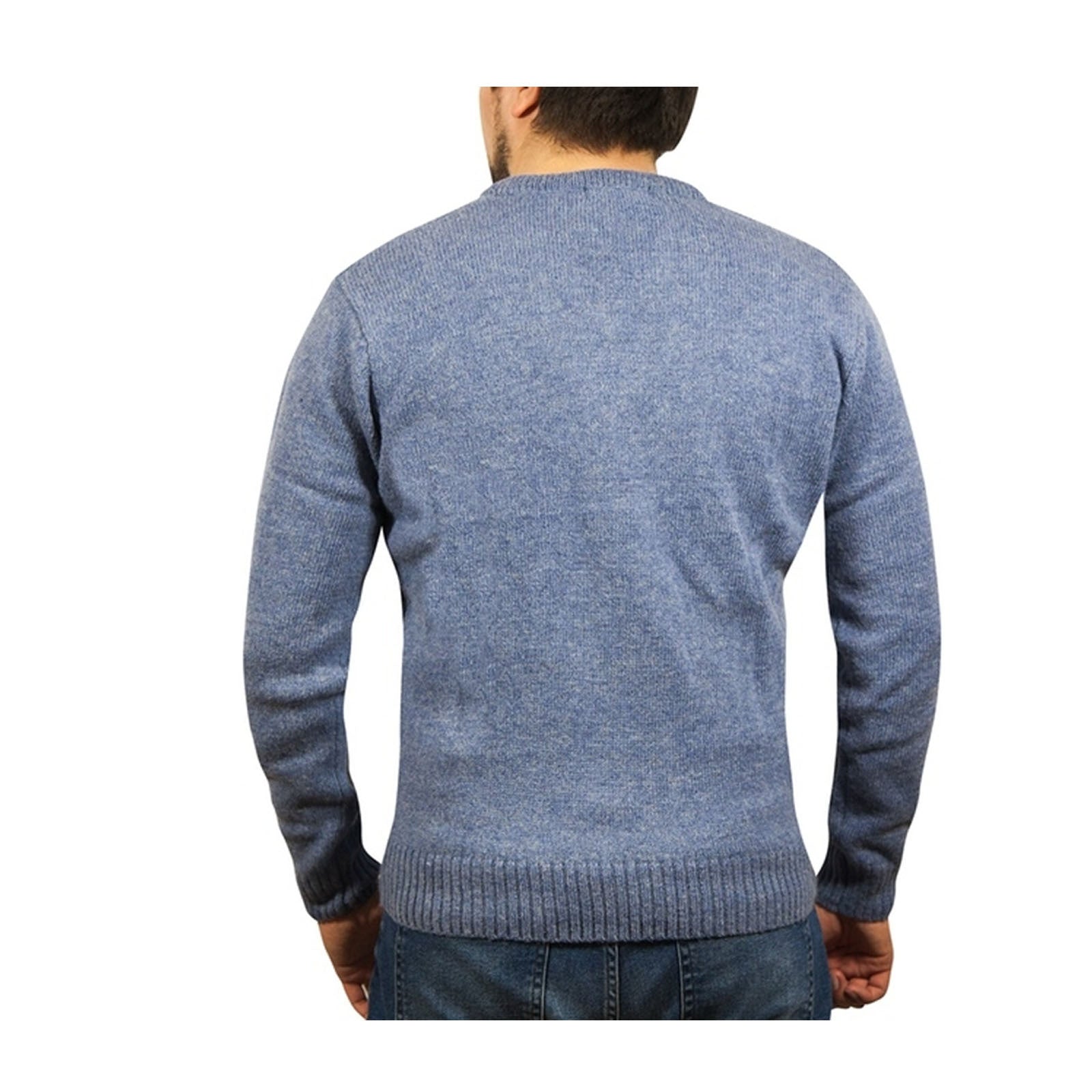 100% Shetland Ragg Wool V Neck Knit Jumper Pullover Mens Sweater Knitted - Sky - M