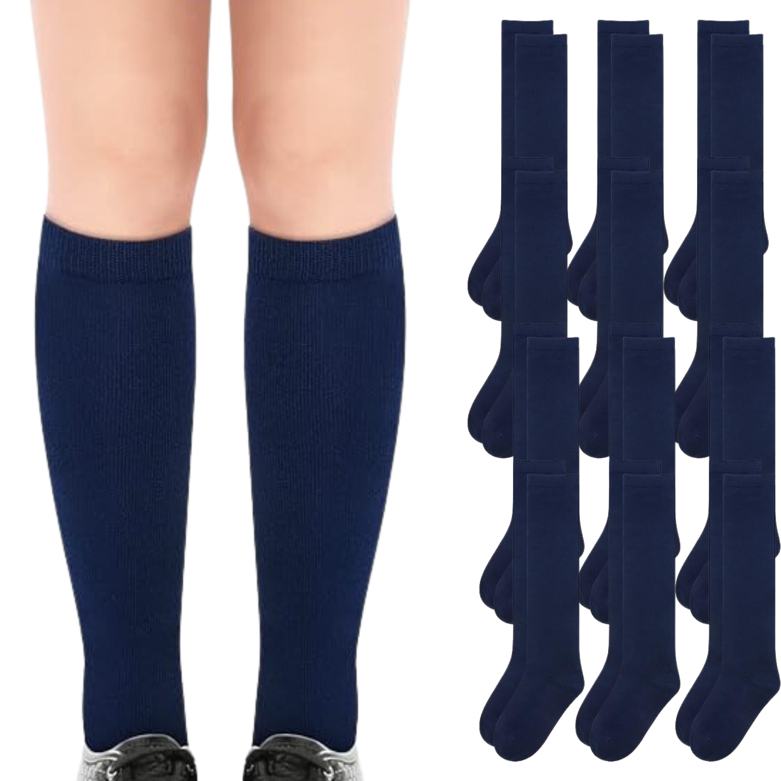 Boy's Shoes: 12x Pairs School Uniform Knee High Socks Cotton Rich Girls Boys Kids Bulk - Navy - 6-11 (12+ Years Old)