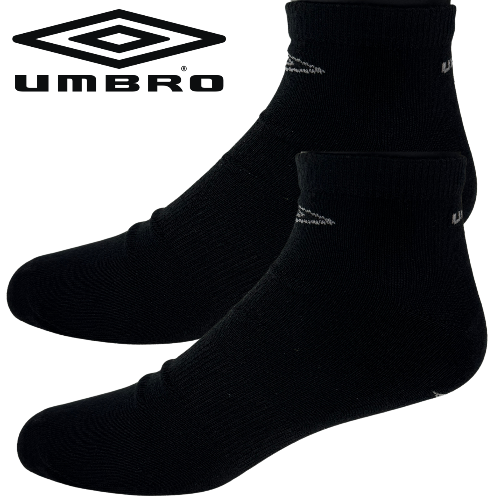 Men's Underwear & Socks: Umbro Mens Trainer Ankle Socks - Black - 1 Pack of 3 Pairs - EU 39-42
