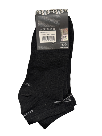 Men's Underwear & Socks: Umbro Mens Trainer Ankle Socks - Black - 1 Pack of 3 Pairs - EU 39-42