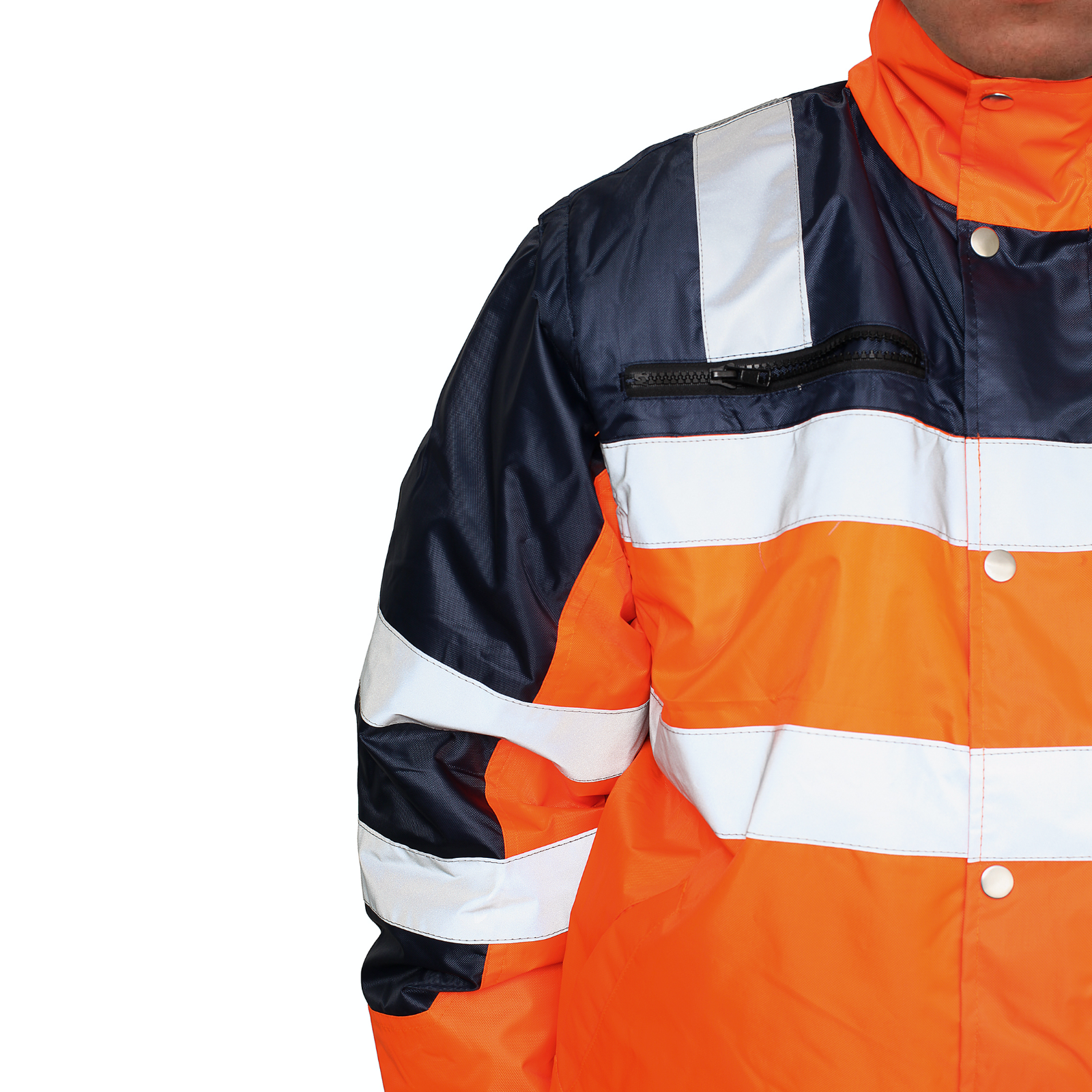 3-in-1 Hi Vis Safety Bomber Jacket Waterproof Reflective Quilted - Orange Navy - S