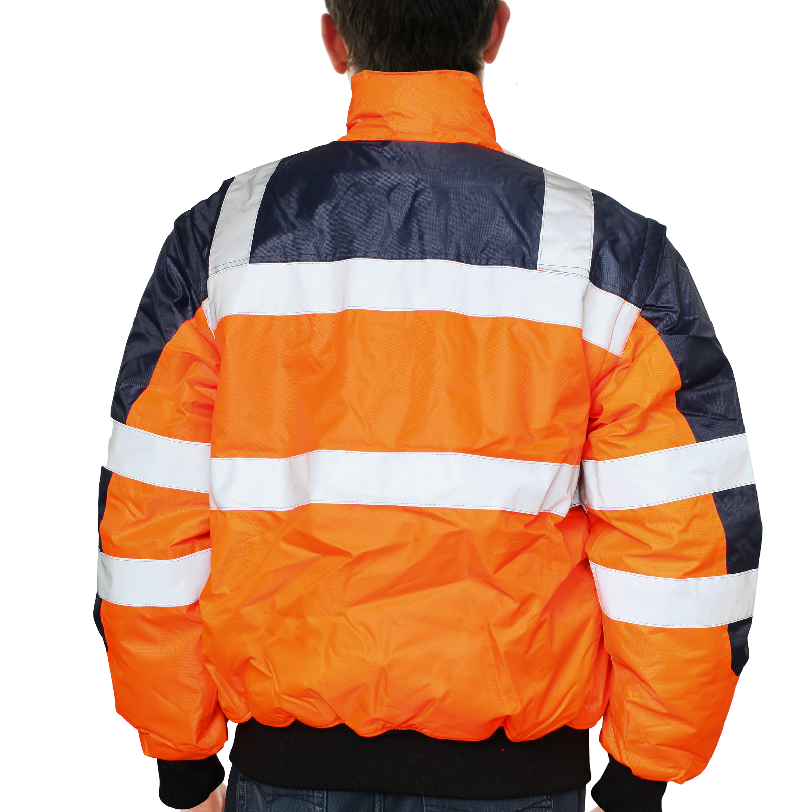 3-in-1 Hi Vis Safety Bomber Jacket Waterproof Reflective Quilted - Orange Navy - XXL