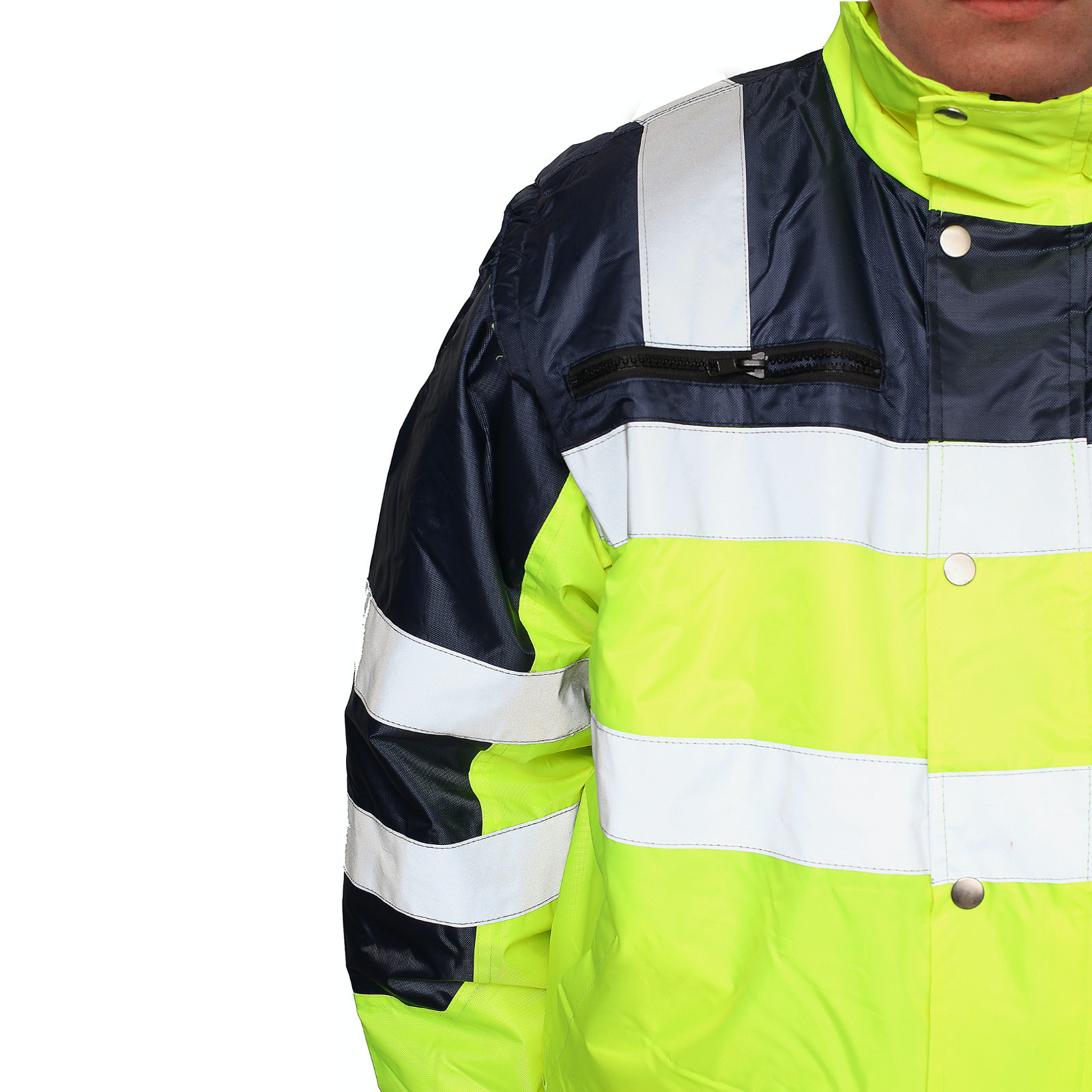 3-in-1 Hi Vis Safety Bomber Jacket Waterproof Reflective Quilted - Yellow/Navy - M