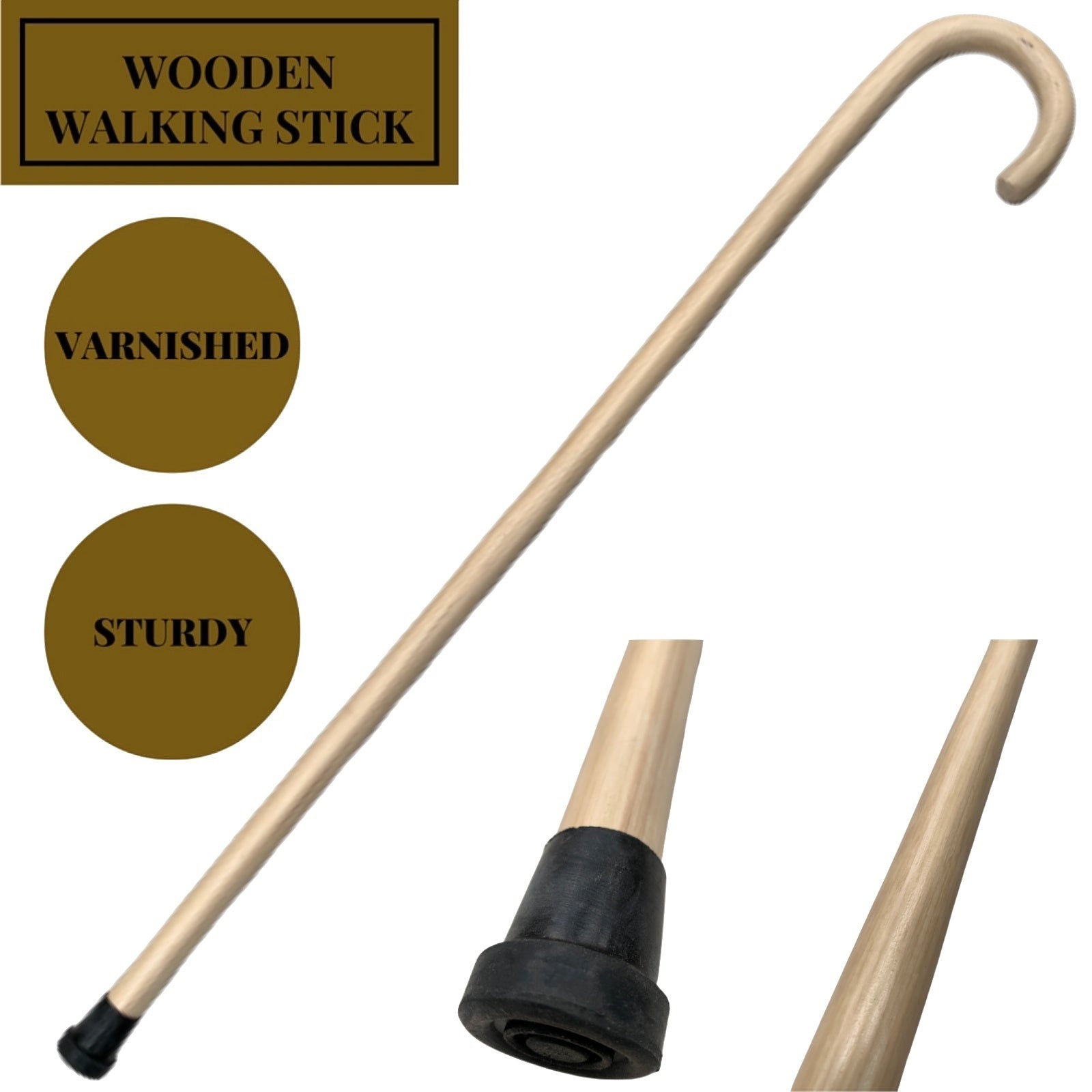 Supports & Braces: 93cm WOODEN WALKING STICK Wood Cane Pole Carved Varnished Deluxe Sturdy - Beige
