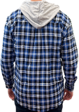 Mens Cotton Flannelette Shirt w Jersey Hood Long Sleeve Flannel - Denim - L
