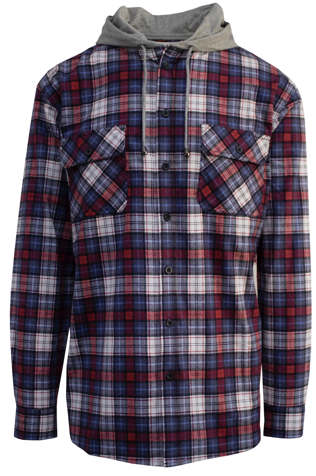 Mens Cotton Flannelette Shirt w Jersey Hood Long Sleeve Flannel - Navy - S