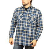 Men's Coats & Jackets: Jacksmith Quilted Flannelette Shirt Mens Jacket 100% Cotton Padded Warm Winter Flannel - Navy/Light Blue - XXL