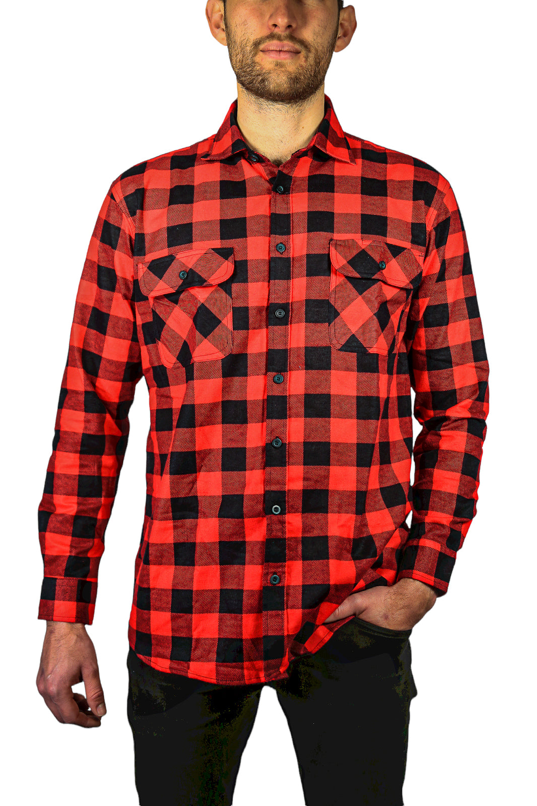 Men's Coats & Jackets: Jacksmith Quilted Flannelette Shirt Mens Jacket 100% Cotton Padded Warm Winter Flannel - Red/Black - XL