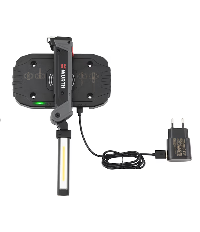 Wurth Cordless LED Handheld Work Lamp ERGOPOWER BEND+ â€“ 700 Lumen, Folding Head, USB Rechargeable
