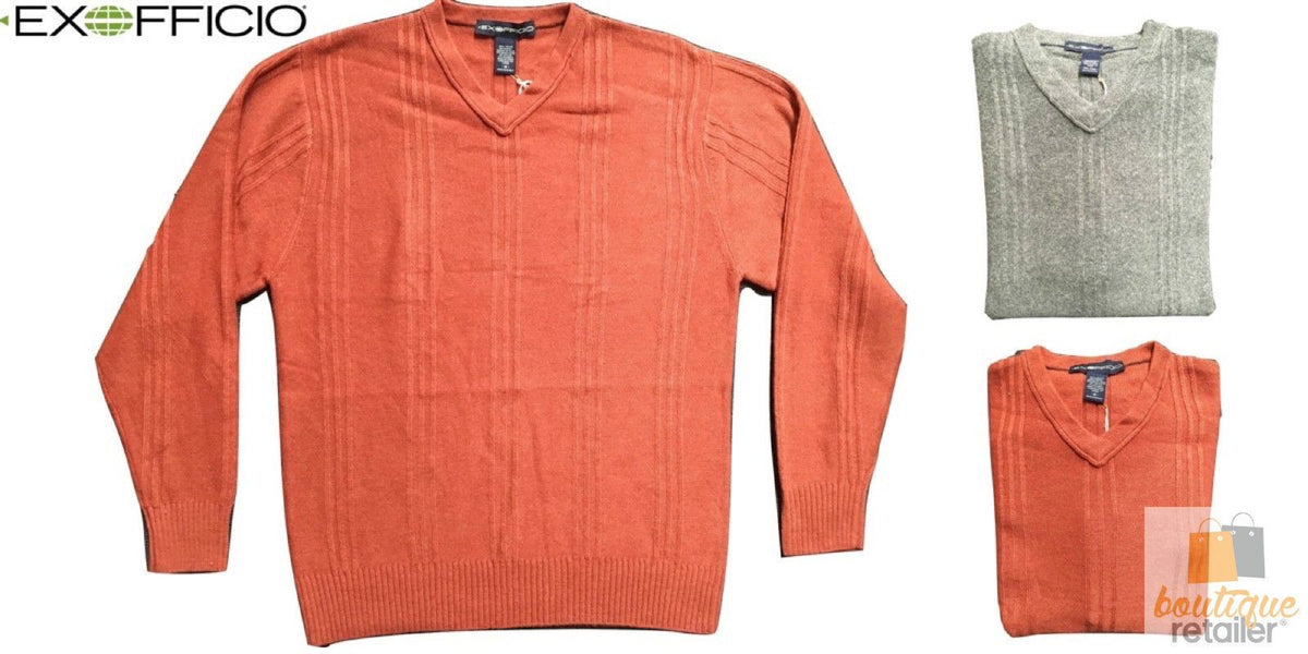 ExOfficio Mens Soy'r V-Neck Knit Sweater Jumper Pullover Eco Wool Warm Quick Dry