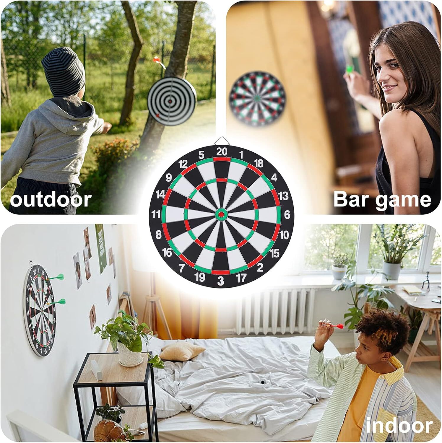 Gym Equipment & Accessories: 15" Dartboard Dart Board with Steel Darts Professional Competition Party Game