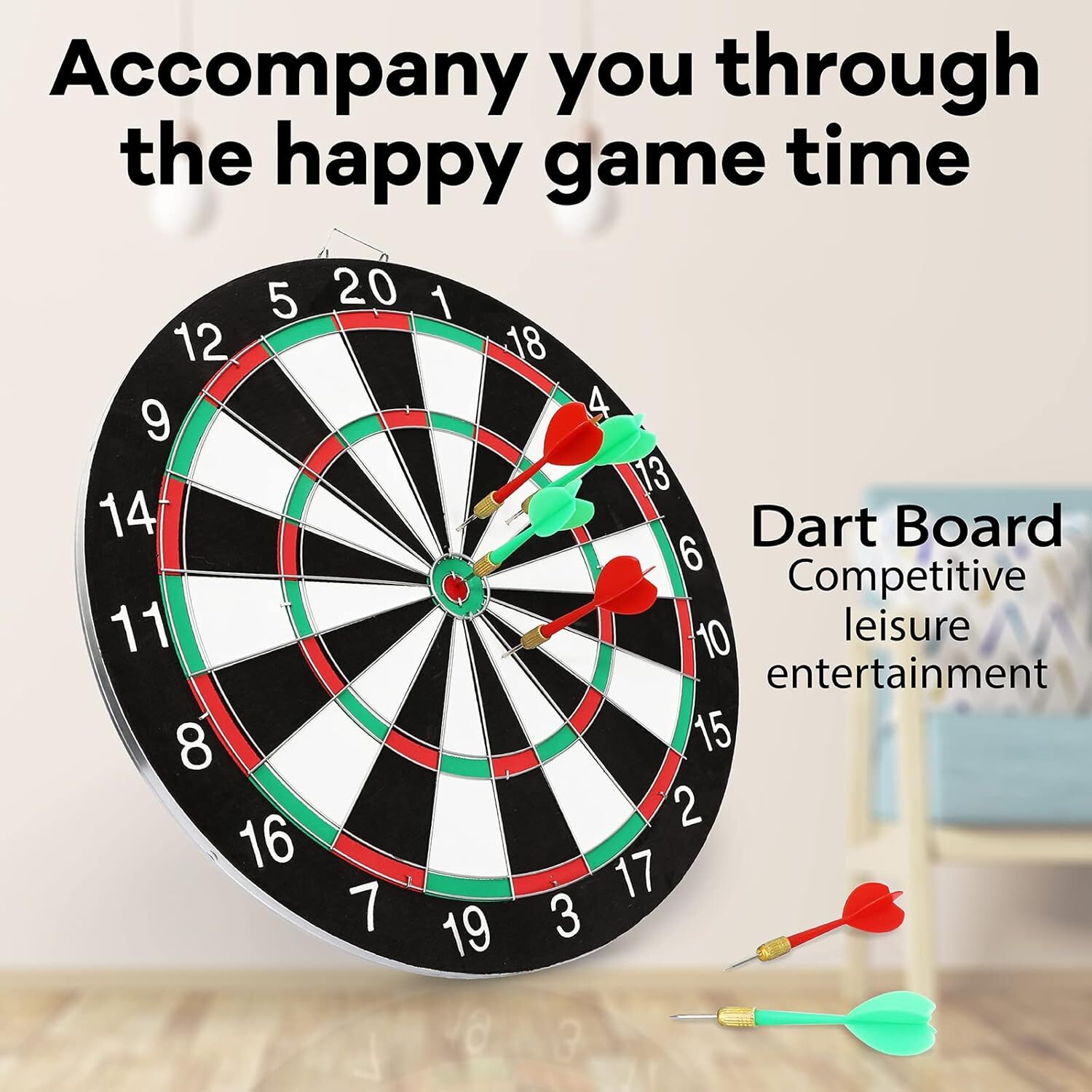 Gym Equipment & Accessories: 15" Dartboard Dart Board with Steel Darts Professional Competition Party Game