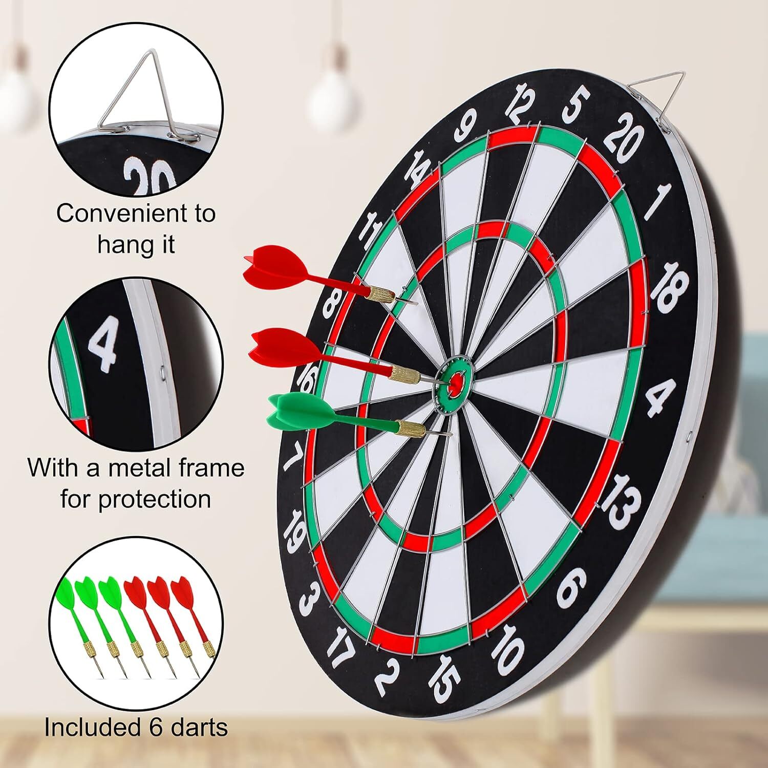 Gym Equipment & Accessories: 15" Dartboard Dart Board with Steel Darts Professional Competition Party Game