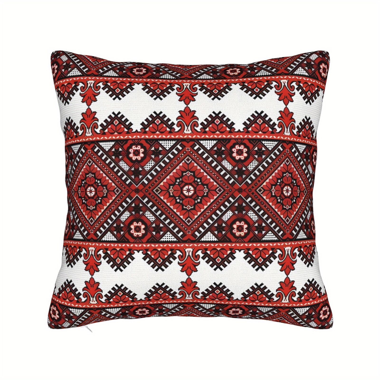 Ukrainian Square Cushion Pillow Cover â€“ Traditional Print Folk w/ Zipper (45x45cm)