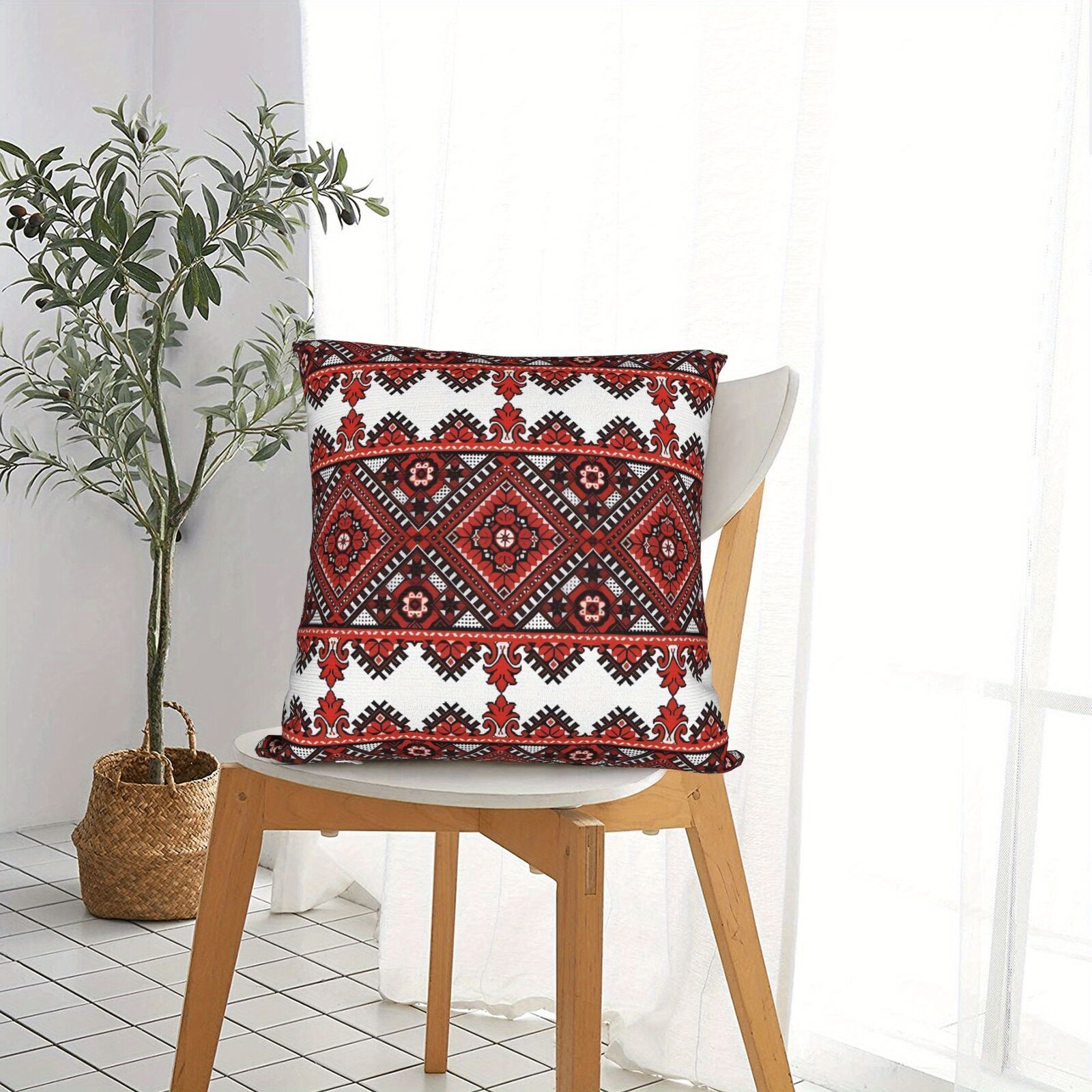 Ukrainian Square Cushion Pillow Cover â€“ Traditional Print Folk w/ Zipper (45x45cm)