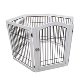 Wooden Dog Pen and Six Panel Pet Gate, White