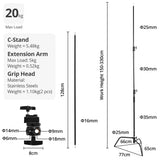 150-330cm Black Heavy Duty C-Stand Adjustable Light Stand Load 20KG Capacity