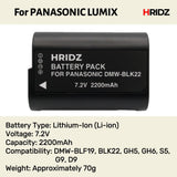 Hridz BLK22 Battery and Dual charger pack for Panasonic DMW-BLK22 LUMIX DSLR - combo-pack
