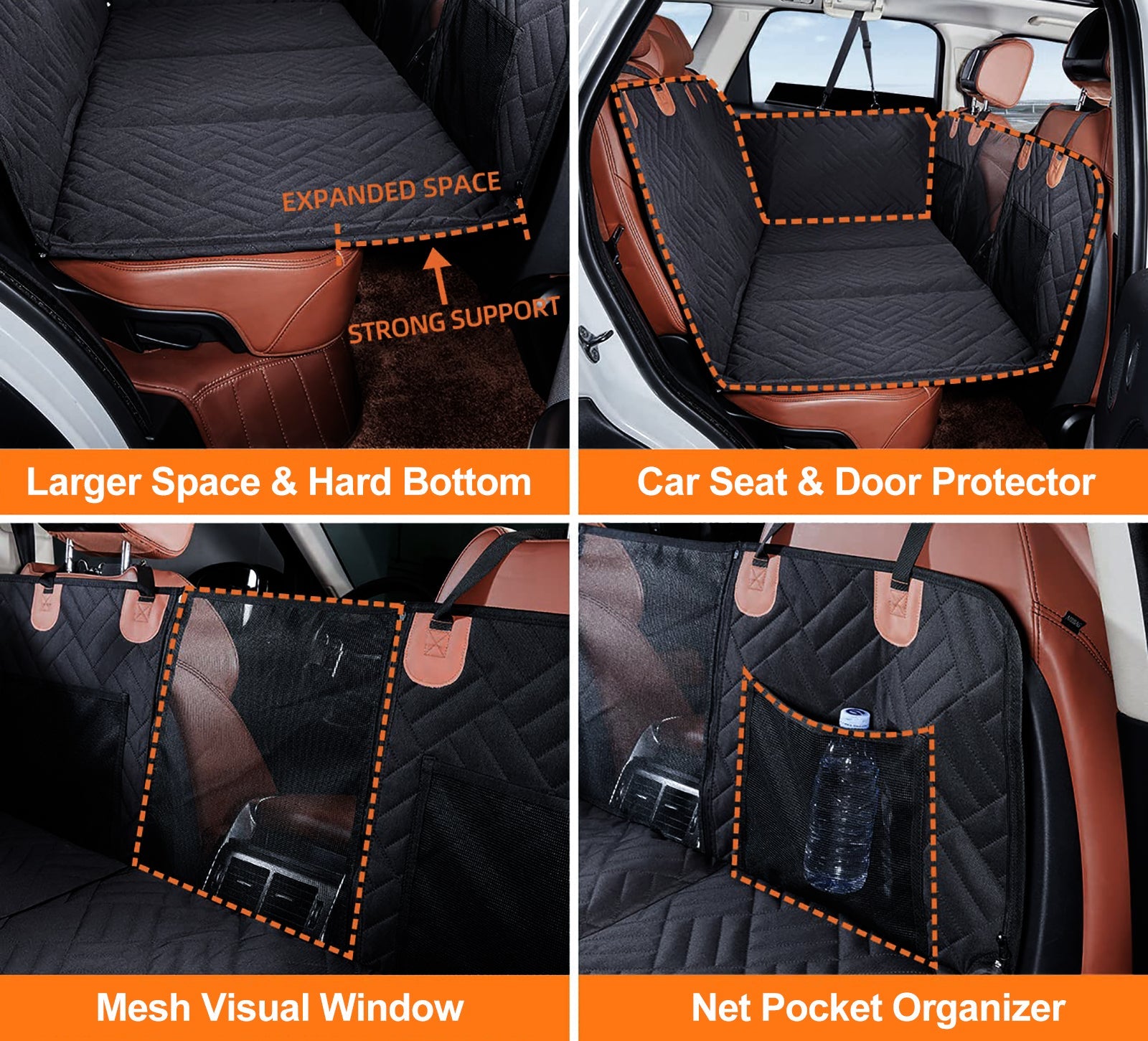 Black PawfectFriend Hard Bottom Car Back Seat Extender & Hammock for Dogs – 63x132cm Waterproof, Heavy-Duty Pet Seat Protector