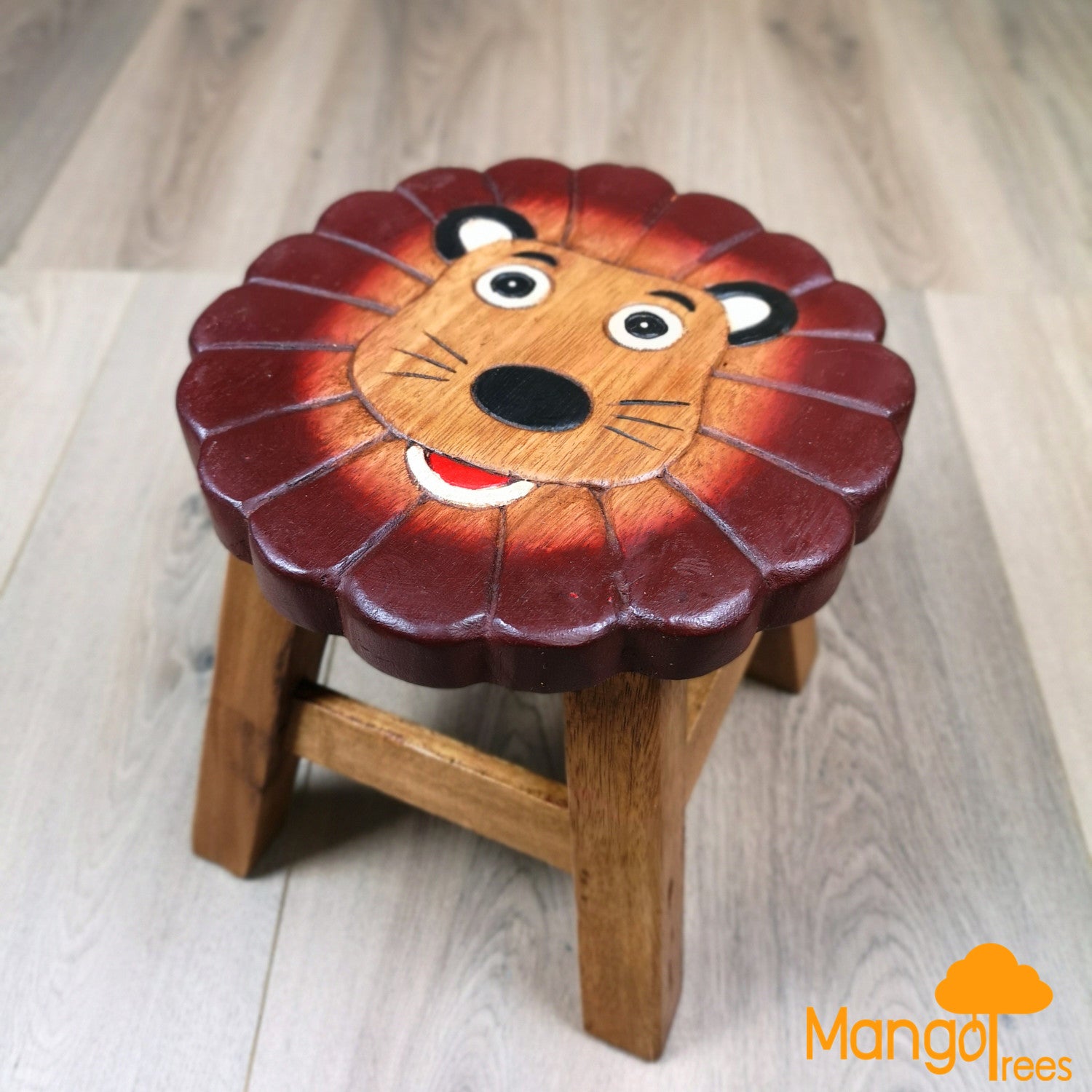 Table & Bar Stools: Kids Wooden Stool Lion