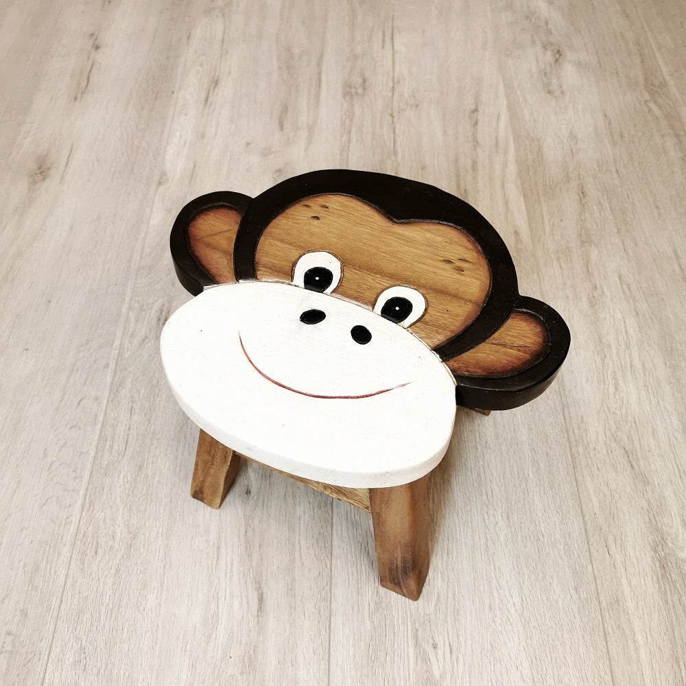 Table & Bar Stools: Kids Wooden Stool Monkey