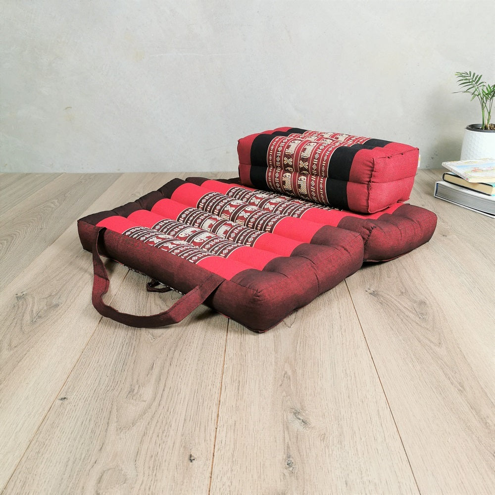 Wellness Accessories: Foldable Meditation Cushion + Seating Block Set RedEle