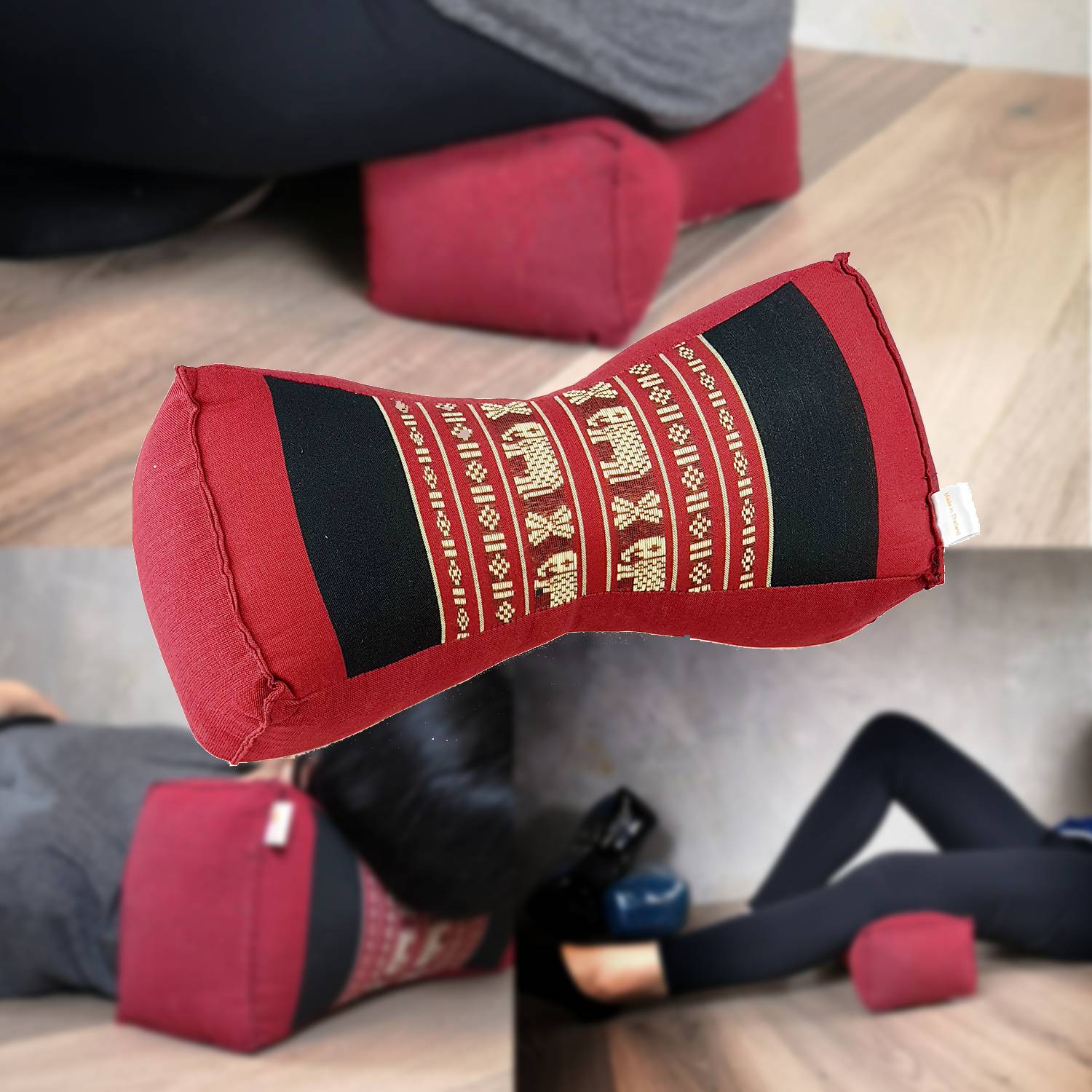 Wellness Accessories: Bone Shape Neck Pillow/Meditation Cushion Kapok Filled RedEle