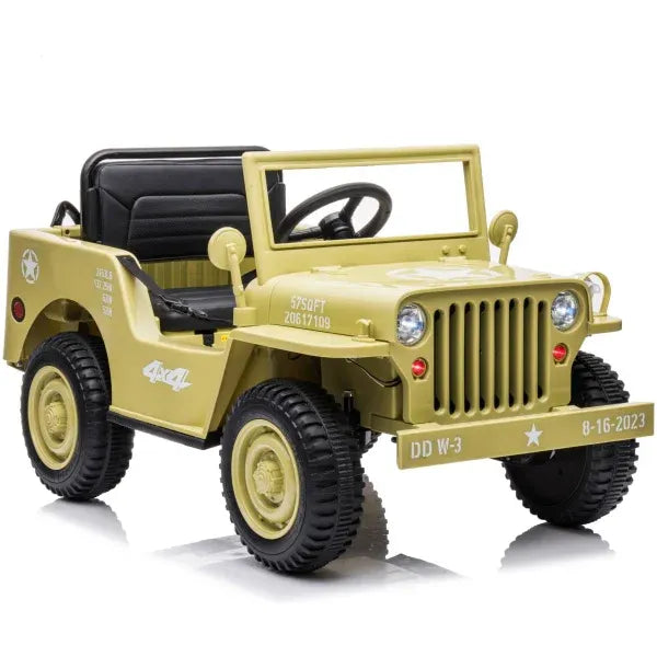 12V Military Jeep Electric Ride On Car For Kids - Khaki