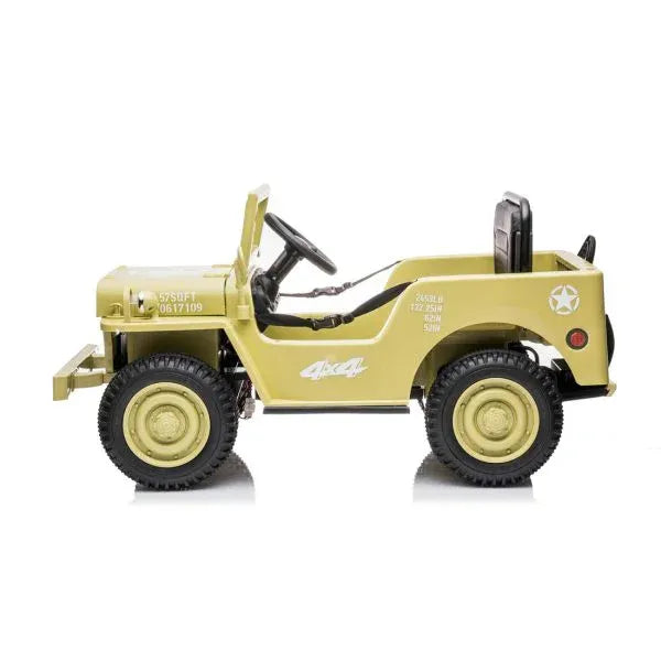 12V Military Jeep Electric Ride On Car For Kids - Khaki