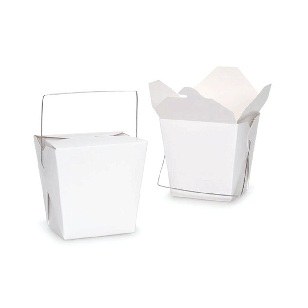 Food Storage: Bulk Packs 100  x 235ML/8oz White Noodle Box Pail With Metal Wire Handle