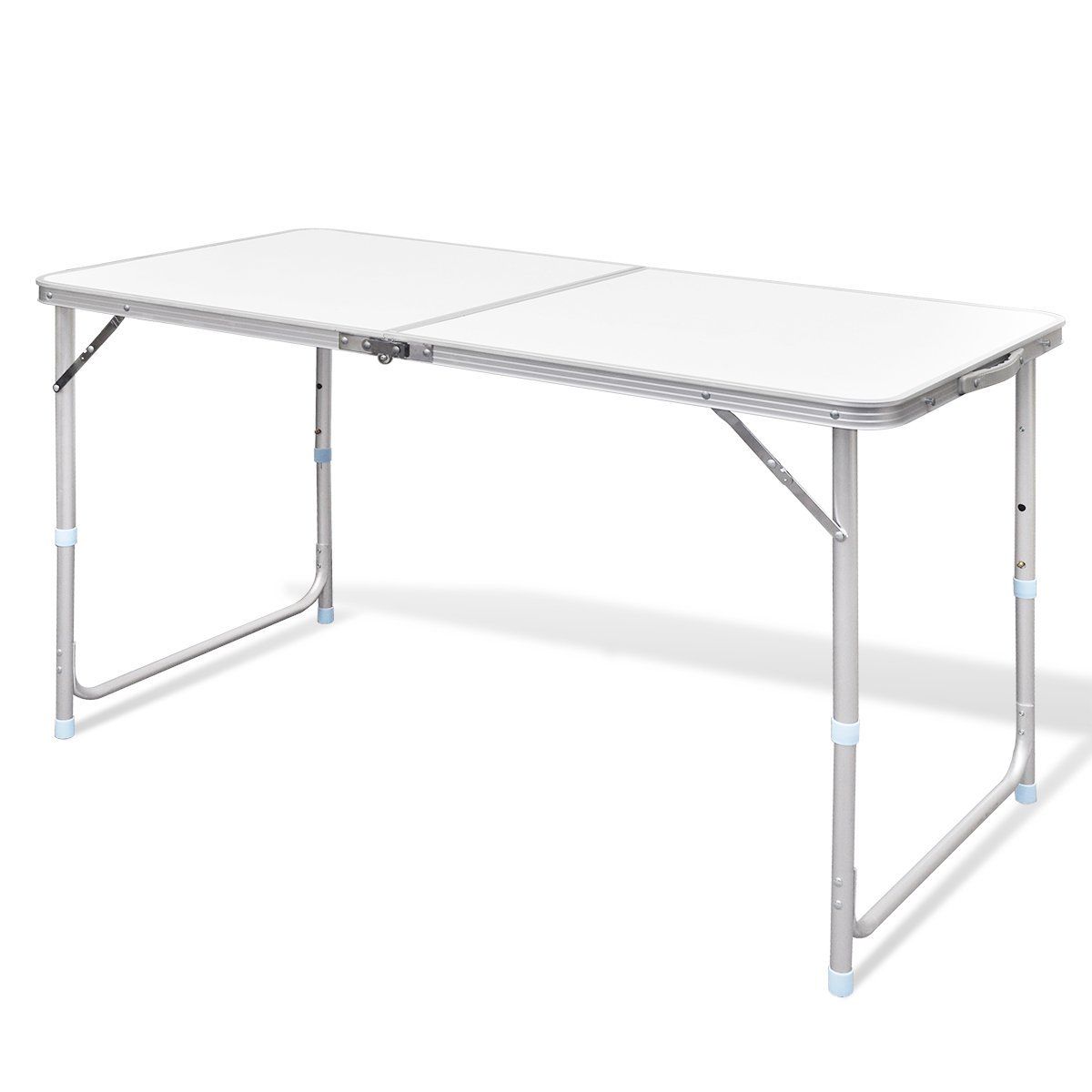 Camp Furniture: Aluminium Folding Portable Garden Camping Picnic BBQ Table Height Adjustable 120 x 60 cm - white