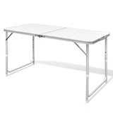 Camp Furniture: Aluminium Folding Portable Garden Camping Picnic BBQ Table Height Adjustable 120 x 60 cm - white