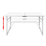 Camp Furniture: Aluminium Folding Portable Garden Camping Picnic BBQ Table Height Adjustable 120 x 60 cm - white