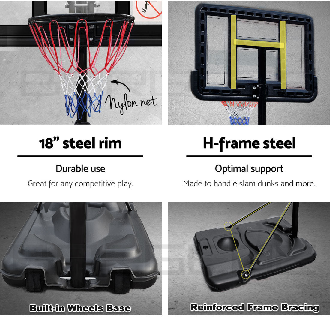 Basketball & Basketball Accessories: Basketball Hoop Stand System Portable Adjustable Height Ring Backboard Net Rim