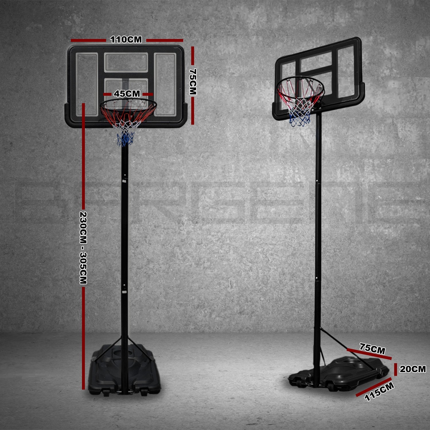 Basketball & Basketball Accessories: Basketball Hoop Stand System Portable Adjustable Height Ring Backboard Net Rim