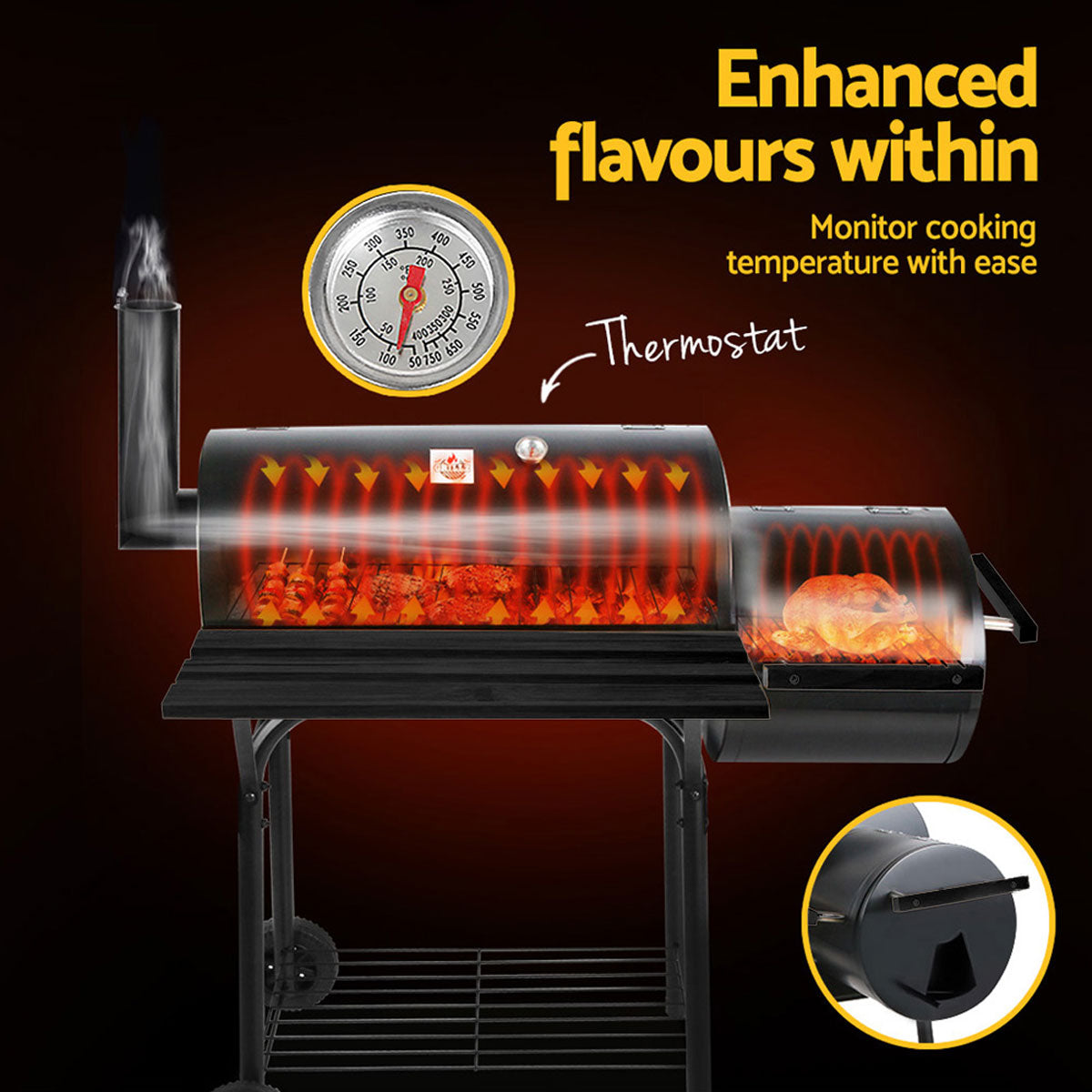 BBQ Tools: 2 in1 BBQ Smoker Charcoal Grill Roaster Portable Offset Outdoor Camping Barbecue