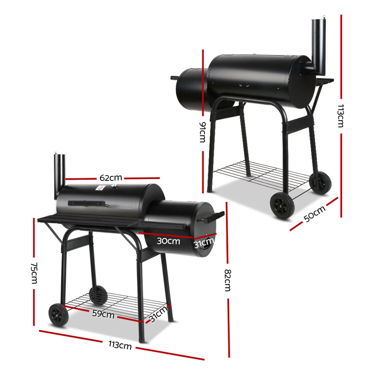 BBQ Tools: 2 in1 BBQ Smoker Charcoal Grill Roaster Portable Offset Outdoor Camping Barbecue