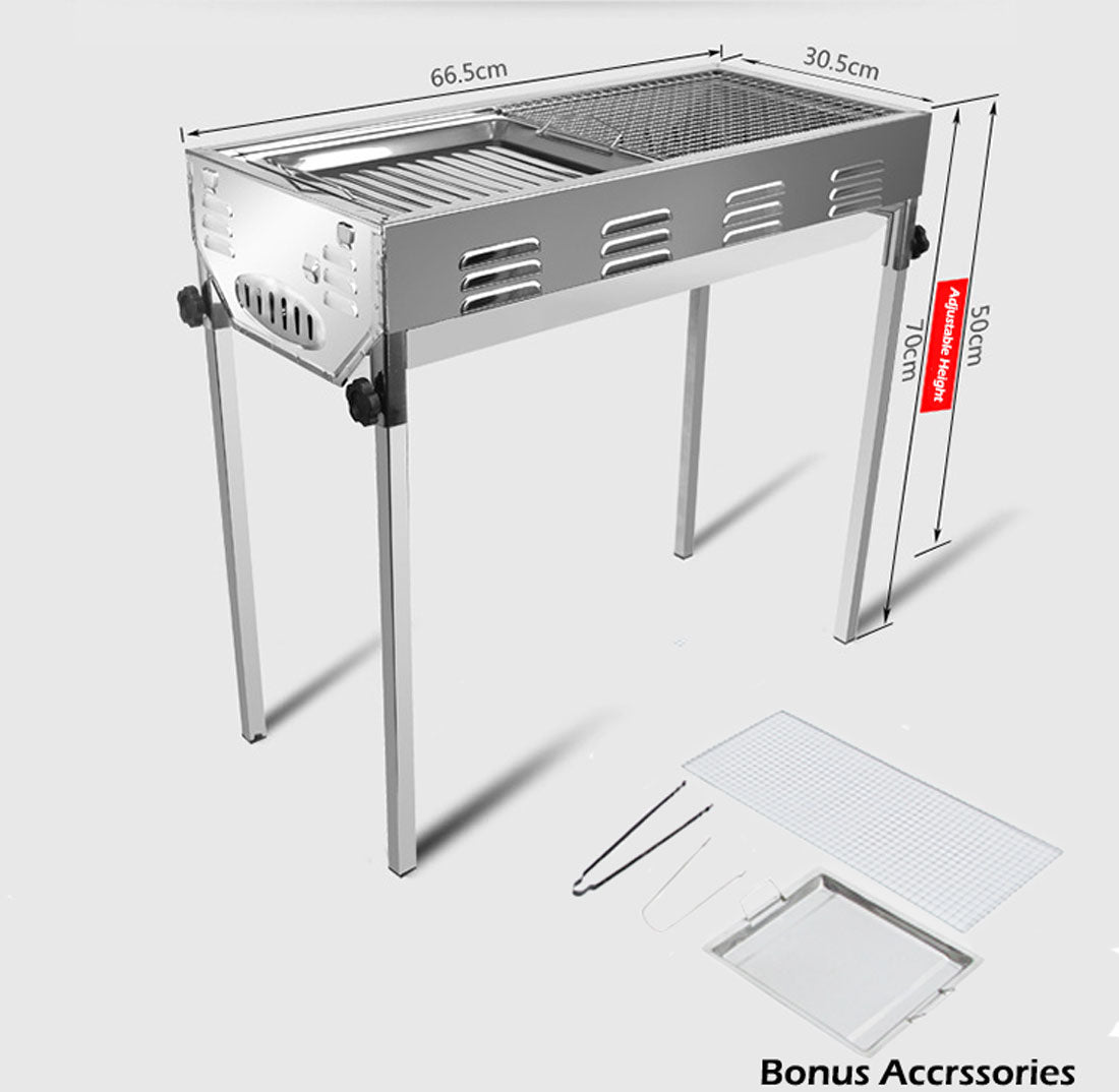 BBQ Tools: Stainless Steel Portable Outdoor BBQ Barbecue Grill Set Charcoal Kebab Picnic Camping Sets Large