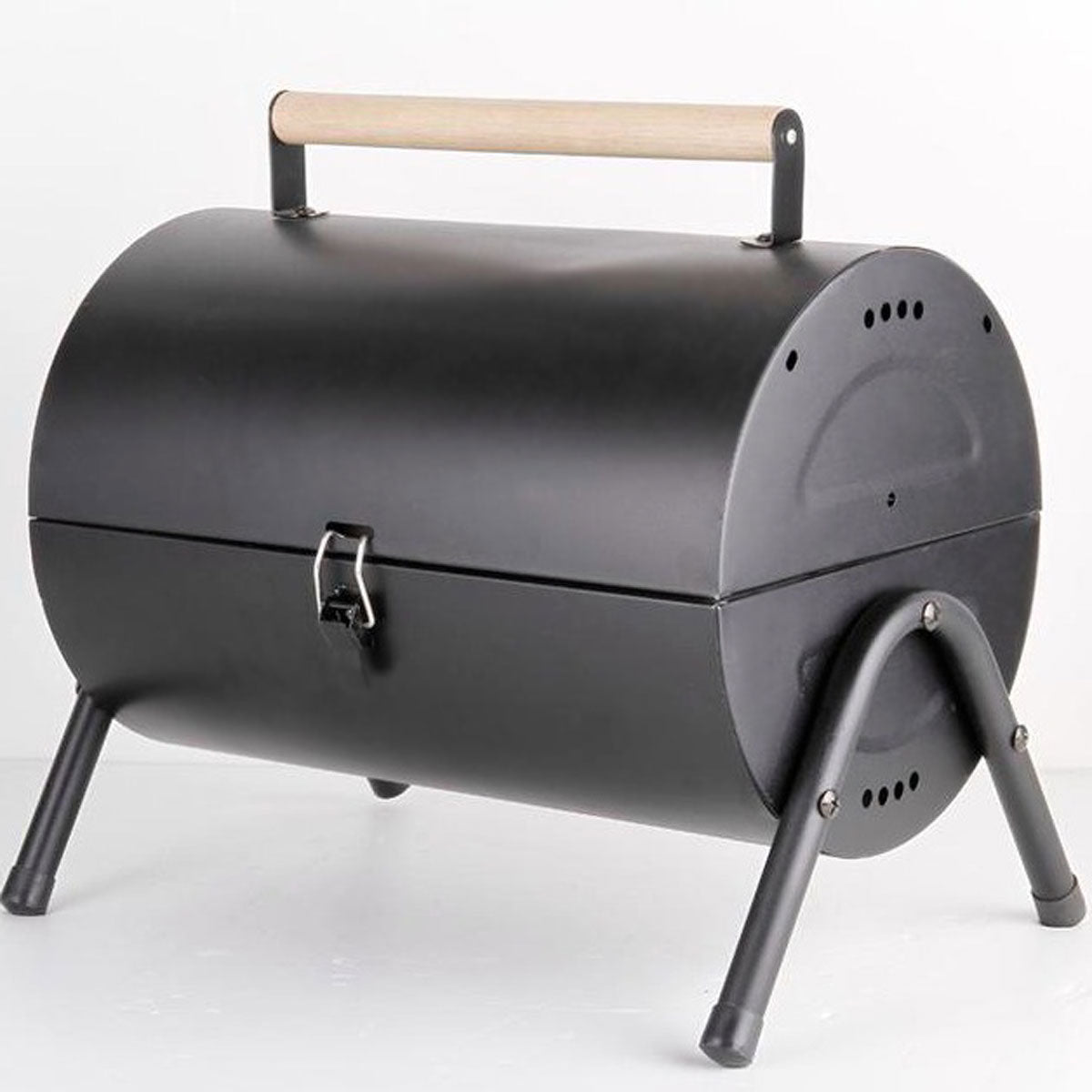 BBQ Tools: Stainless Steel BBQ Barrel Charcoal Smoker Portable Foldable Barbecue Camping Black
