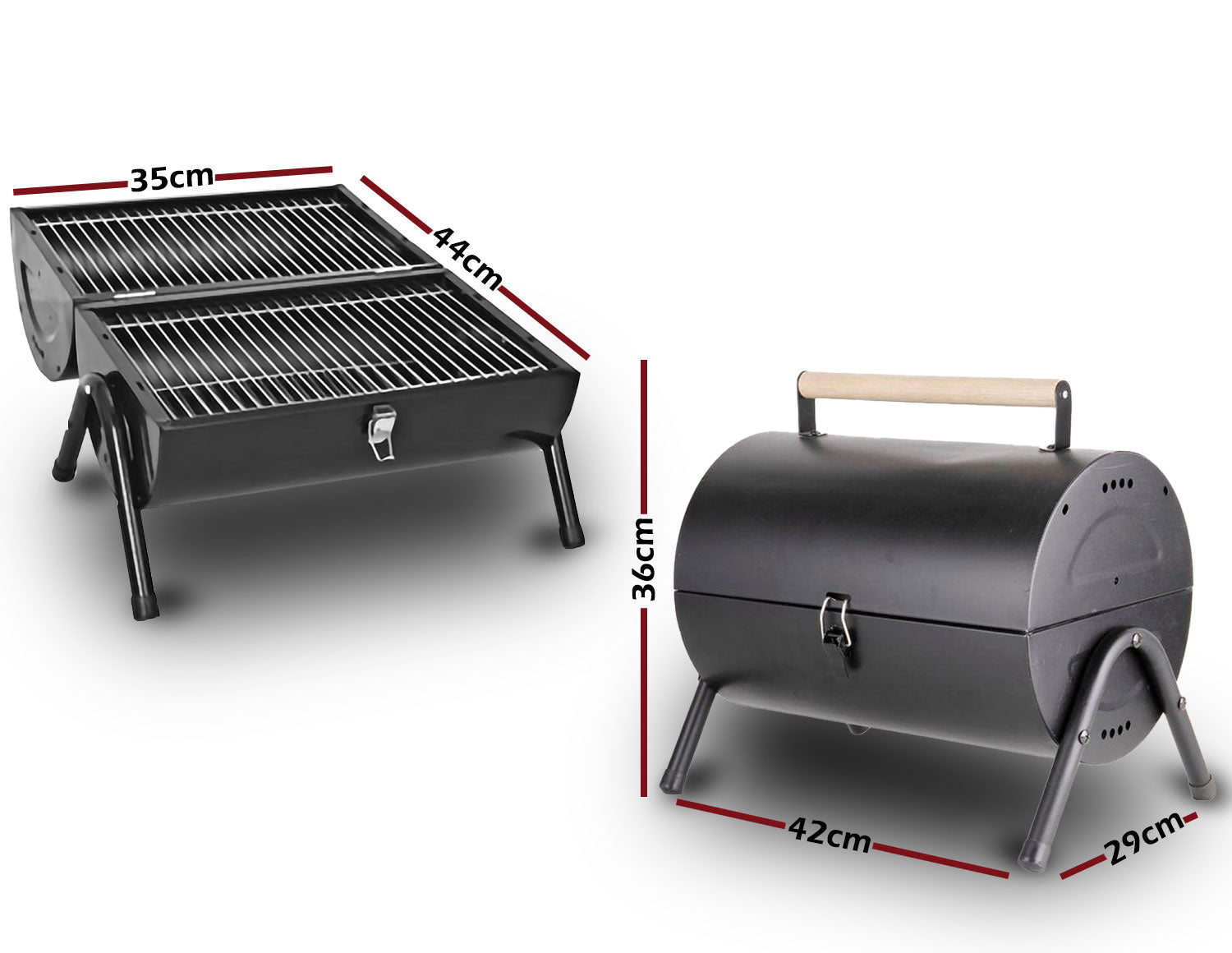 BBQ Tools: Stainless Steel BBQ Barrel Charcoal Smoker Portable Foldable Barbecue Camping Black