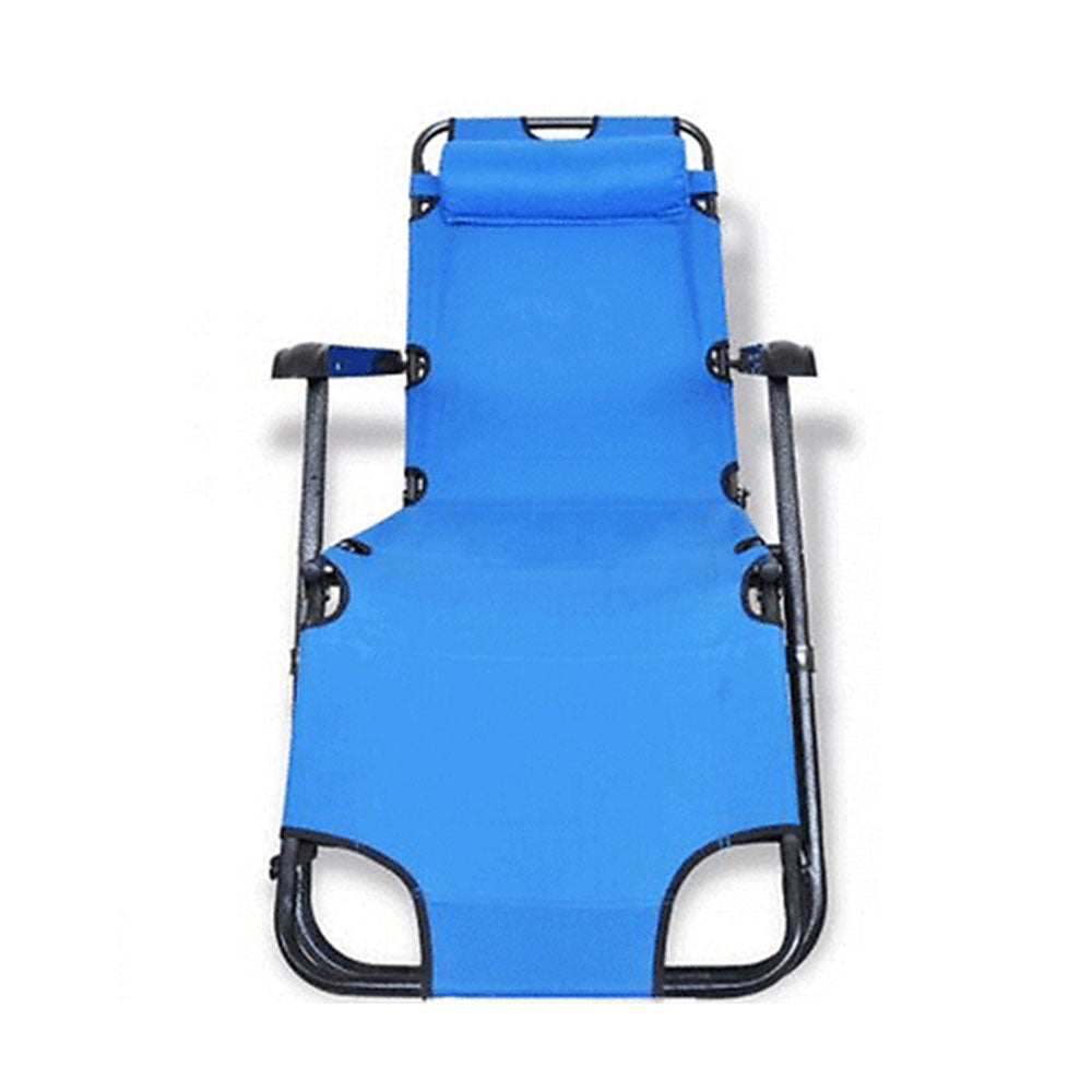 Camp Furniture: Reclining Sun Beach Deck Lounge Chair Outdoor Folding Camping Fishing Arm Rest - blue