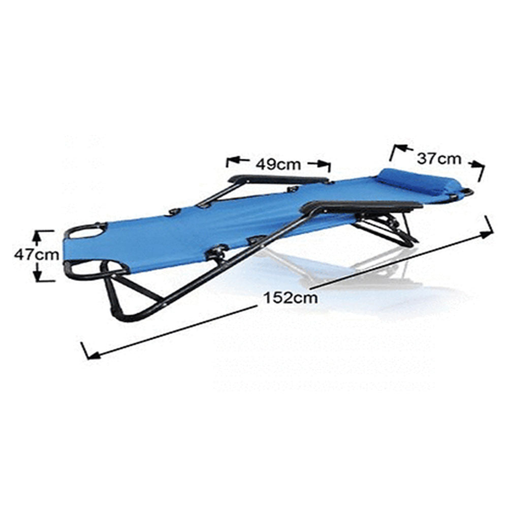 Camp Furniture: Reclining Sun Beach Deck Lounge Chair Outdoor Folding Camping Fishing Arm Rest - blue