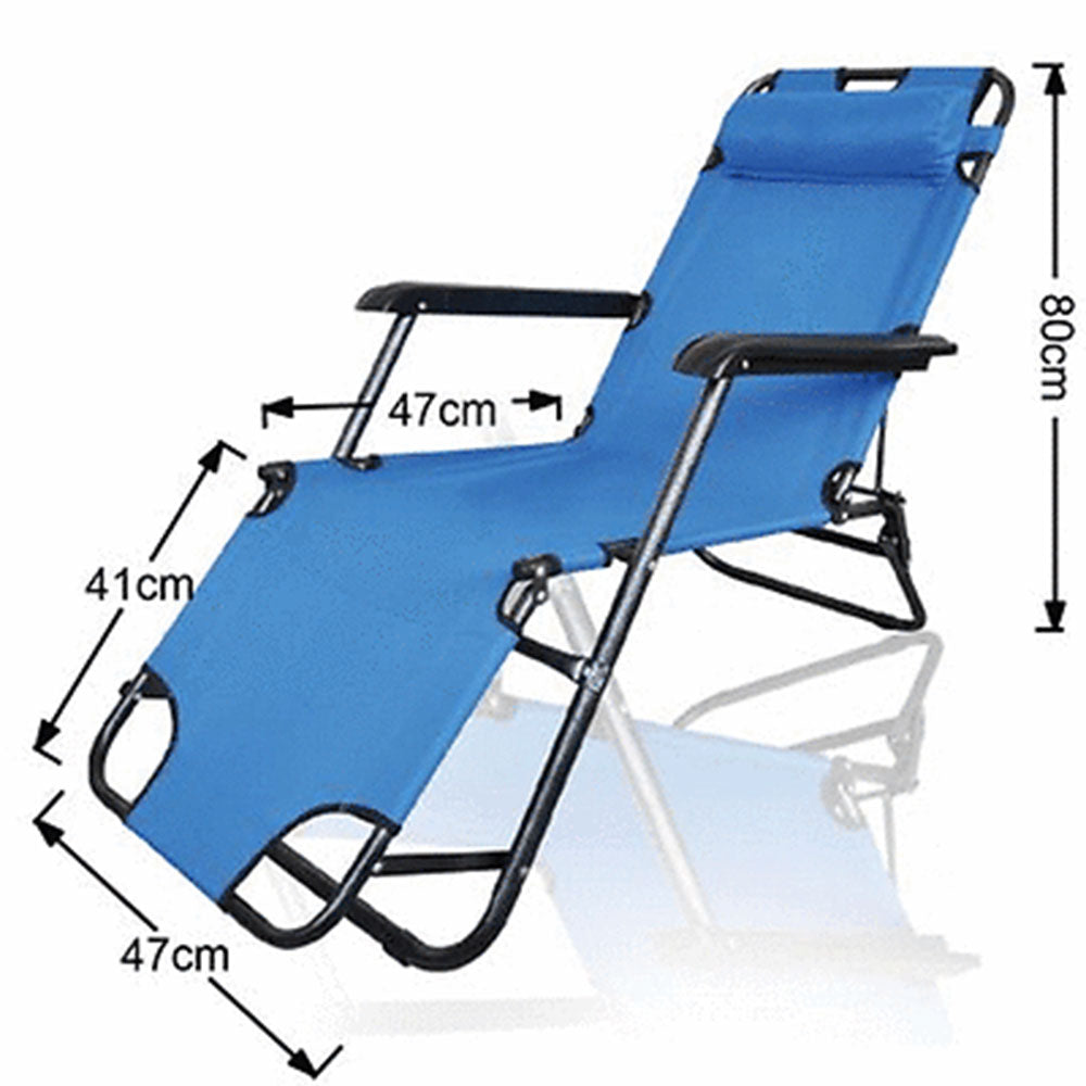 Camp Furniture: Reclining Sun Beach Deck Lounge Chair Outdoor Folding Camping Fishing Arm Rest - blue
