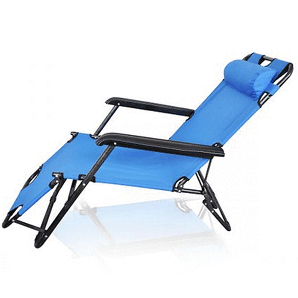 Camp Furniture: Reclining Sun Beach Deck Lounge Chair Outdoor Folding Camping Fishing Arm Rest - blue