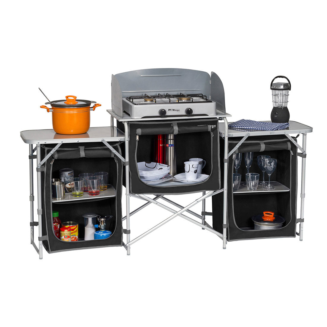 Awnings: Deluxe Aluminium Foldable Camping Kitchen Picnic Cupboard Bench Table Windshield