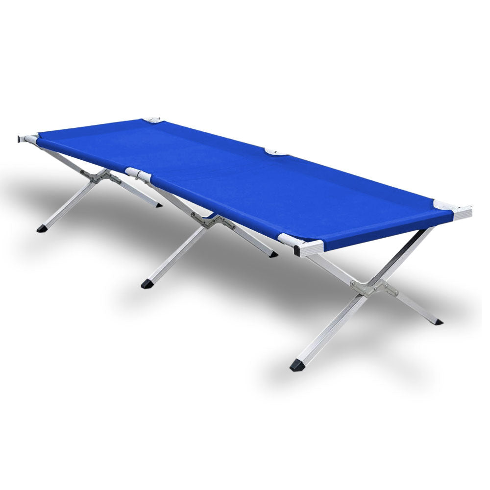 Camp Furniture: Camping Bed Folding Stretcher Light Weight w/ Carry Bag Camp Portable - blue