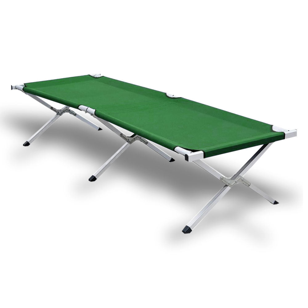 Camp Furniture: Camping Bed Folding Stretcher Light Weight w/ Carry Bag Camp Portable - green