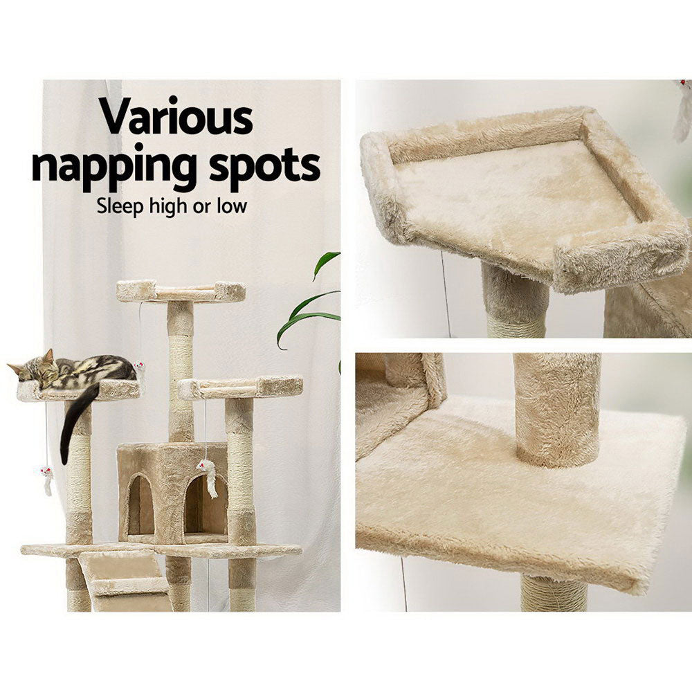 Cat Scratching Posts: 170cm Cat Tree Scratching Post Scratcher Pole Gym Toy House Furniture Multilevel - beige